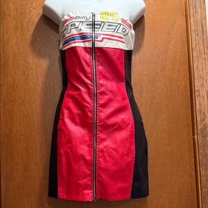Biker Speed Strapless Dress - Red and Black